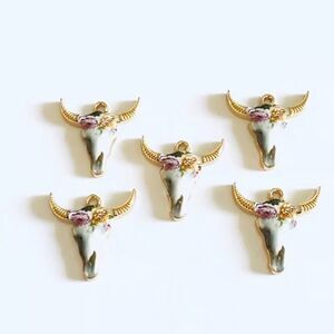 5pcs #12840 Enamel Steer Head Charm